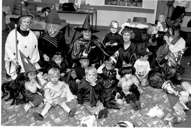 Border Counties Advertizer: Children and adults ay Gobowen Mothers and Toddlers in Halloween fancy dress in 1989.